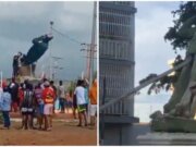 Derriban dos estatuas del expresidente Hugo Chávez en Venezuela